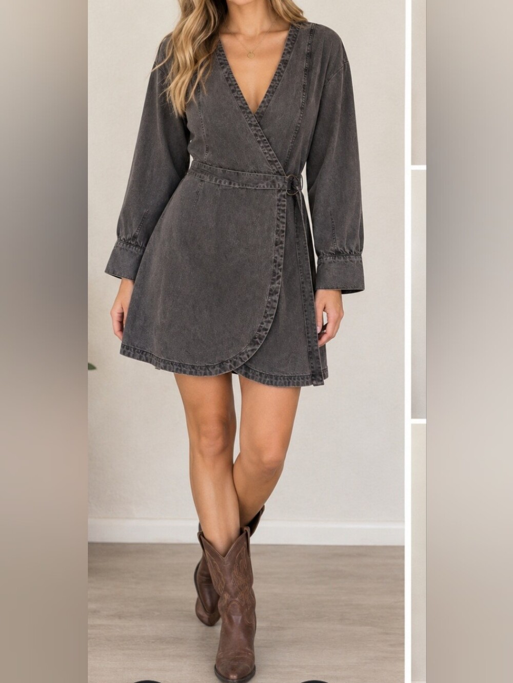 Young Fabulous & Broke   Long Sleeve Demin Wrap Dress